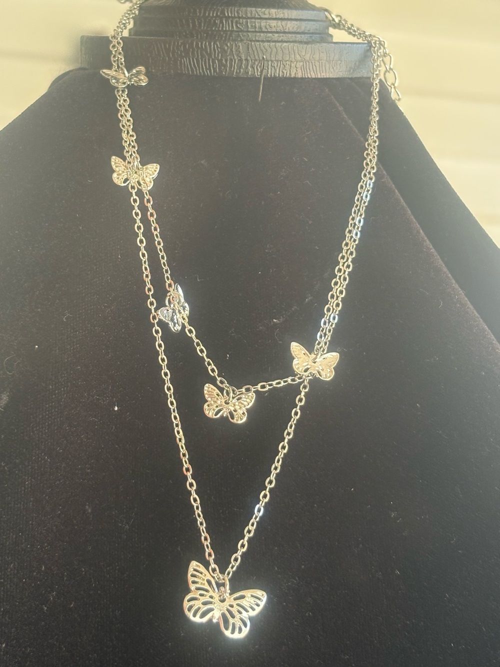 Silver Butterfly Layered Necklace - Women Jewelry